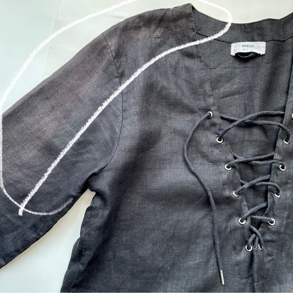 Mikoh Malama Black Linen Lace-up Long Sleeve Mini Dress Cover-up Size XS / S - Picture 15 of 16